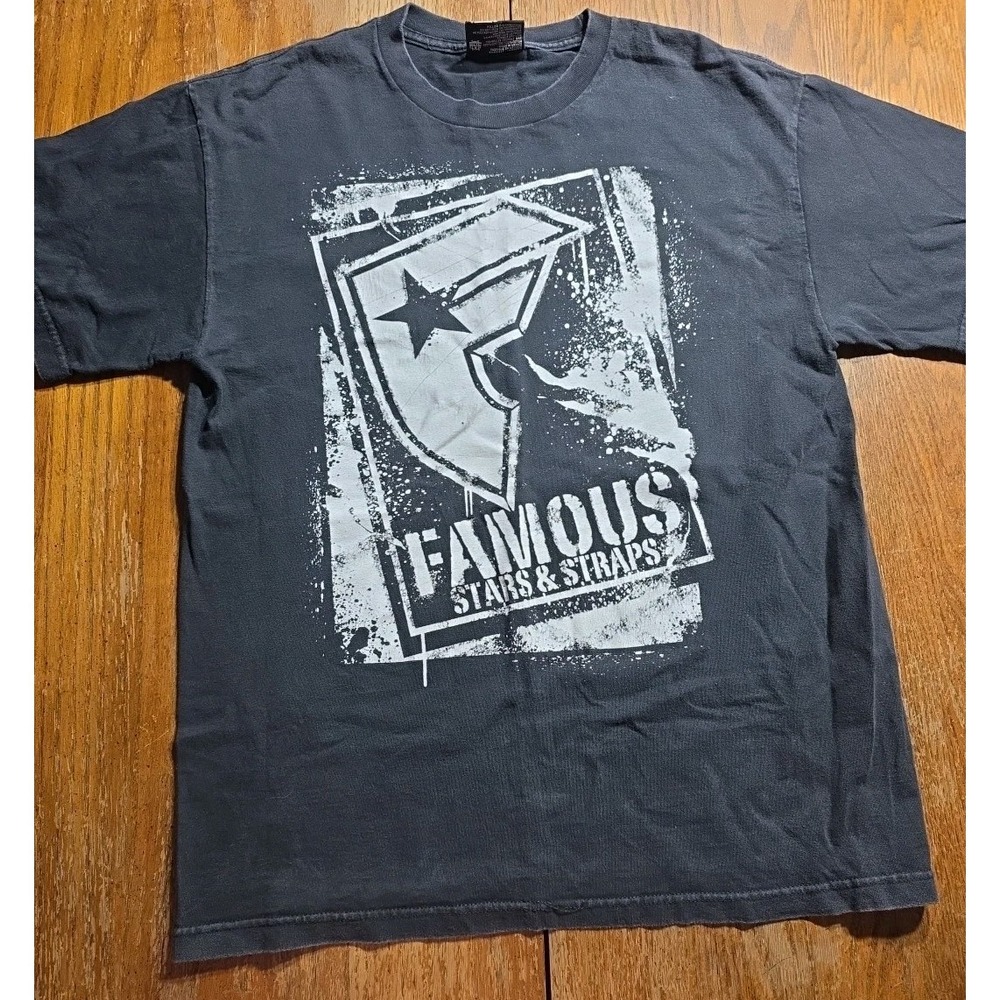 Famous Stars and Straps Shirt Mens Large Black Splatter‎ Filler Y2K